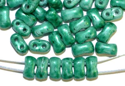 Glasperlen mit zwei Löchern, 
 Twin Hole Beads smaragdgrün, 
 hergestellt in Gablonz / Tschechien