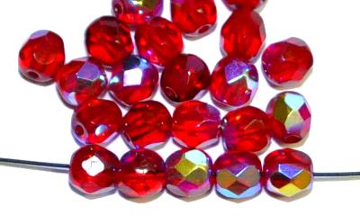 facettierte Glasperlen 
 rot mit AB,
 hergestellt in Gablonz / Tschechien
 