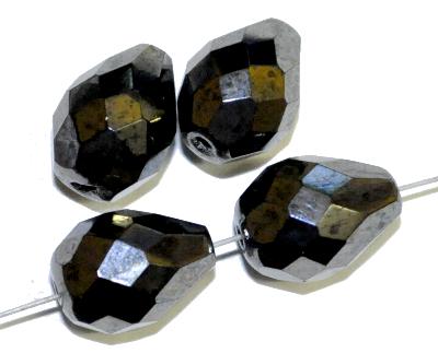 Glasperlen Tropfen geschliffen, 
 schwarz mit lüster, 
 hergestellt in Gablonz / Tschechien