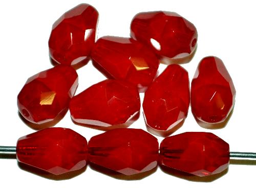 facettierte Glasperlen Tropfen
 rot meliert,
 hergestellt in Gablonz / Tschechien