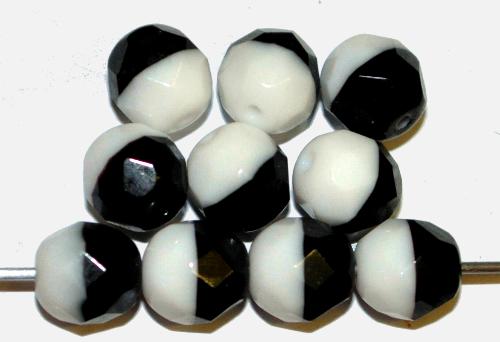 facettierte Glasperlen 
 schwarz weiß opak, 
 hergestellt in Gablonz / Tschechien