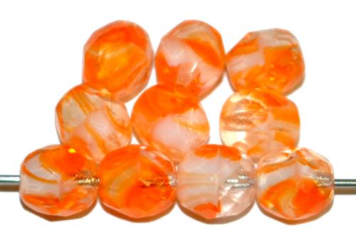 facettierte Glasperlen 
 kristall orange weiß marmoriert, 
 hergestellt in Gablonz / Tschechien