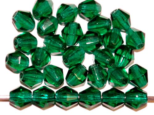 facettierte Glasperlen
 biconen grün transp.,
 hergestellt in Gablonz Tschechien