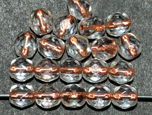 facettierte Glasperlen 
 kristall mit Kupfereinzug,
 hergestellt in Gablonz / Tschechien