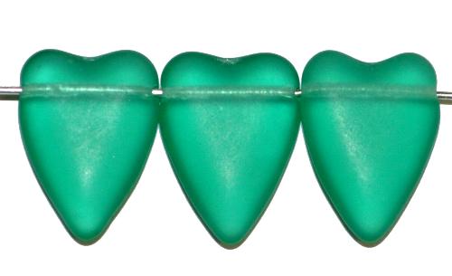 Glasperlen Herzen 
 grün mattiert, 
 hergestellt in Gablonz / Tschechien