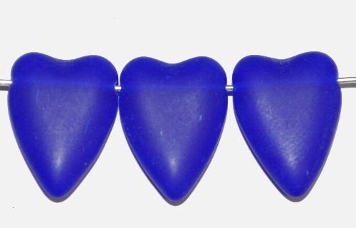 Glasperlen Herzen 
 blau mattiert, 
 hergestellt in Gablonz / Tschechien