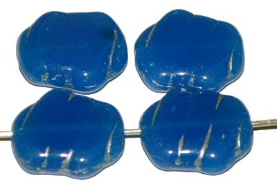 Glasperlen / Table Cut Beads geschliffen
 Alabasterglas blau,
 hergestellt in Gablonz / Tschechien