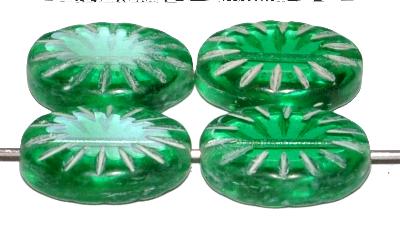 Glasperlen / Table Cut Beads geschliffen
 grün transp.,
 hergestellt in Gablonz / Tschechien