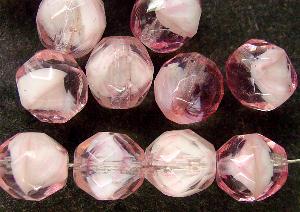 facettierte Glasperlen
 rosa weiß Kristall, 
 hergestellt in Gablonz / Tschechien