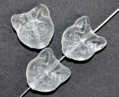 Glasperlen Katzchenköpfchen kristall,  Vorder-und Rückseite geprägt, hergestellt in Gablonz / Tschechien