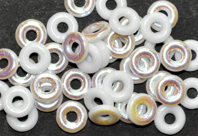 Glasperlen Ringe, Spacer, weiß eine Seite mit AB, hergestellt in Gablonz / Tschechien