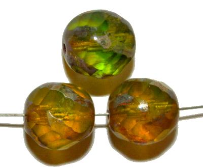 geschliffene Glasperlen
 Multi Cut Beads  grüngelb
 mit picasso finish