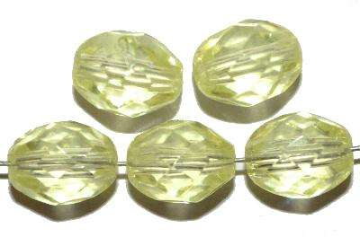 geschliffene Glasperlen Oliven, gelb transp., um 1920/30 in Gablonz/Böhmen hergestellt