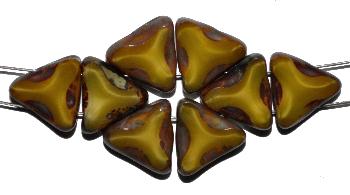 2 Loch Glasperlen / Table Cut Beads,
 Perlettglas gelb mit picasso finish
 Sie brauchen für dieses Ornament 8 Perlen, es ist beliebig erweiterbar,
 hergestellt in Gablonz / Tschechien