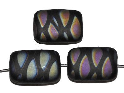 Glasperlen Rechtecke
 schwarz mattiert (frostet)
 mit metallic Ornament