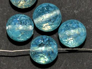 Wickelglasperle kristall mit aufgeschmolzenen hellblauen Glasstückchen um 1940 in Böhmen von Hand gefertigt