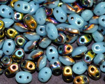 Twin Beads von Ornella Preciosa Tschechien alabaster hellblau mit metallic finish