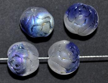 Glasperlen Röschen
 kristall blau mattiert ( frostet )
 mit AB