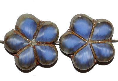 Glasperlen / Table Cut Beads, Perlettglas blau, geschliffen mit burning silver picasso finish, hergestellt in Gablonz / Tschechien