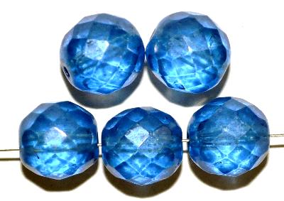 facettierte Glasperlen
 mit Wachsüberzug blau,
 hergestellt in Gablonz / Böhmen,
