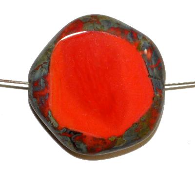 Glasperlen geschliffen / Table Cut Beads,
 rot opak mit picasso finish,
 hergestellt in Gablonz / Tschechien