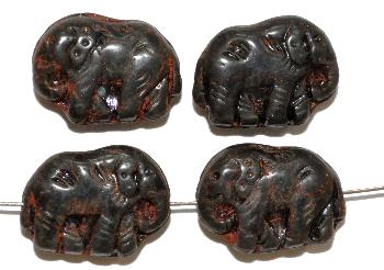 Glasperle Elefant
 Vorder-und Rückseite geprägt
 mit picasso finish