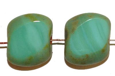 Glasperlen geschliffen / Table Cut Beads,
 mint opak, mit picasso finish,
 hergestellt in Gablonz / Tschechien