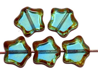 Glasperlen / Table Cut Beads blaugrün transp., geschliffen mit picasso finish 