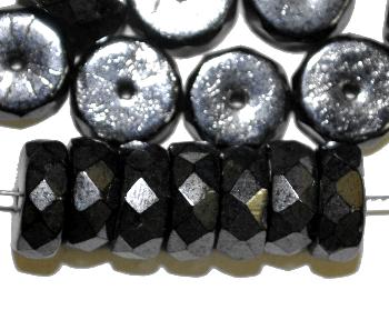 Scheibe schwarz mit lüster und facettiertem Rand, hergestellt in Gablonz / Tschechien 