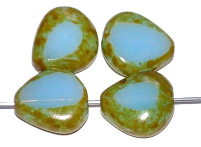 Glasperlen / Table Cut Beads Nuggets geschliffen
 Opalglas hellblaugrau, Rand mit picasso finish,
 hergestellt in Gablonz Tschechien