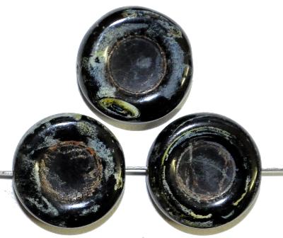Glasperlen Scheibe 
 schwarz mit picasso finish,
 hergestellt in Gablonz / Tschechien