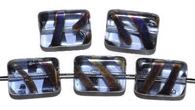 Glasperlen Rechtecke
 taubenblau transparent,
 mit metallic Ornament