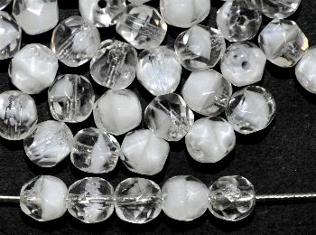 facettierte Glasperlen Mischglas kristall weiß, hergestellt in Gablonz / Tschechien 