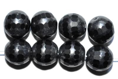 geschliffene Glasperlen 
 Multi Cut Beads 
 schwarz mit antiksilber finish