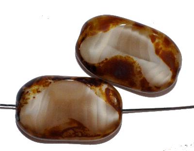 Glasperlen / Table Cut Beads geschliffen, 
 Perlettglas beige mit picasso finish,
 hergestellt in Gablonz / Tschechien