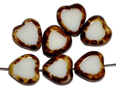 Glasperlen geschliffen/ Table Cut Beads,
 altweiß mit picasso finish, hergestellt in Gablonz / Tschechien
