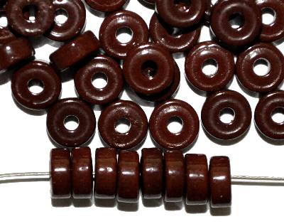 Glasperlen / Trade Beads Scheiben,
 dunkelbraun opak,
 in den 1930/40 Jahren in Gablonz/Böhmen hergestellt, (Prosserbeads)