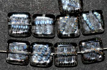 Glasperlen Quadrate kristall, mit metallic Ornamenten