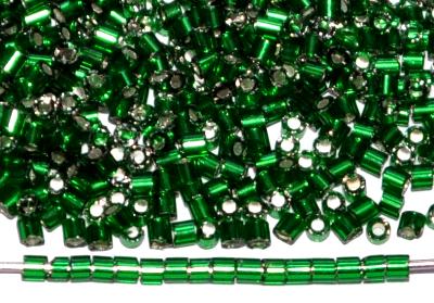 2-cut-Beads / grün transp. 
 mit Silbereinzug