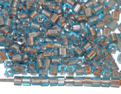2-cut-Beads von Ornella Preciosa Tschechien hellblau transp. mit Farbeinzug terracotta