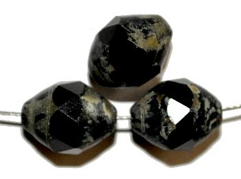 Glasperlen schwarz mit facettiertem Band
 und picasso finish,
 hergestellt in Gablonz / Tschechien