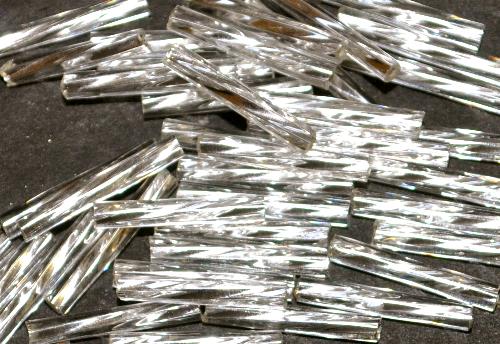 Glasperlen / Stiftperlen von Preciosa Ornella Tschechien getwistet, kristall mit Silbereinzug