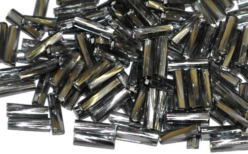 Glasperlen / Stiftperlen getwistet,
 von Preciosa Ornella Tschechien hergestellt, 
 blackdiamond mit Silbereinzug