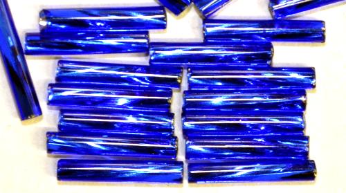 Glasperlen / Stiftperlen getwistet 
 blau mit Silbereinzug, 
 von Preciosa Ornella Tschechien hergestellt