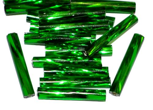 Glasperlen / Stiftperlen von Preciosa Ornella Tschechien, 
 getwistet, grün transp. mit Silbereinzug