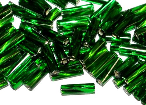 Glasperlen / Stiftperlen getwistet
 von Preciosa Tschechien hergestellt,
 grün mit Silbereinzug