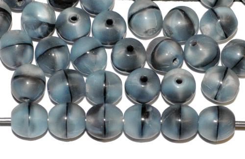 Glasperlen rund
 graublau marmoriert,
 hergestellt in Gablonz Tschechien