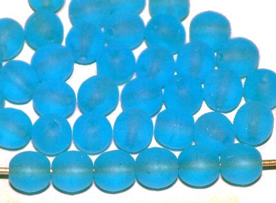 Glasperlen rund
 türkisblau transp., mattiert,
 hergestellt in Gablonz / Tschechien