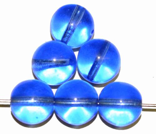 Glasperlen rund  blau transp.,  hergestellt in Gablonz / Tschechien