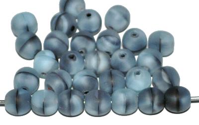Glasperlen rund, graublau opak marmoriert / mattiert, hergestellt in Gablonz / Tschechie